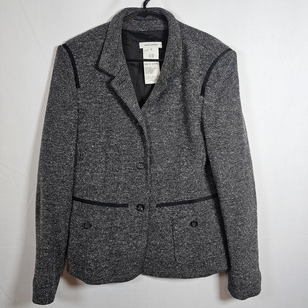 Rene Lezard Womens Wool Blend Blazer Jacket Gray Lined Pockets Size 40 (Medium)